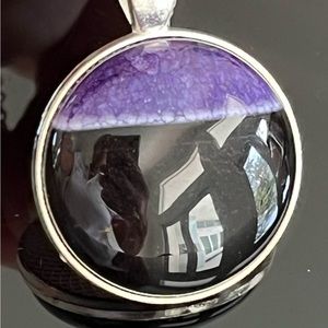 Purple Drusy Pendant with Sterling Silver Rolo Chain
